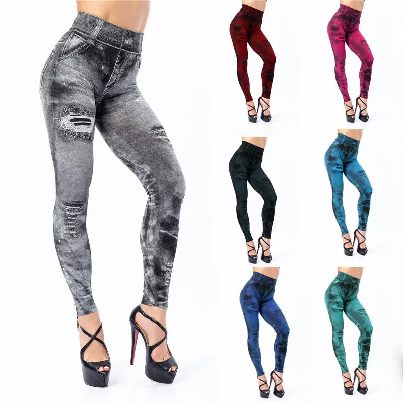 Leggings de cintura alta elásticos Imitación Jeans