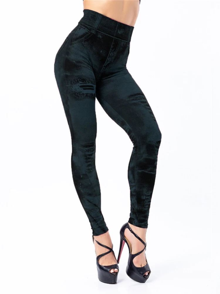 Leggings de cintura alta elásticos Imitación Jeans