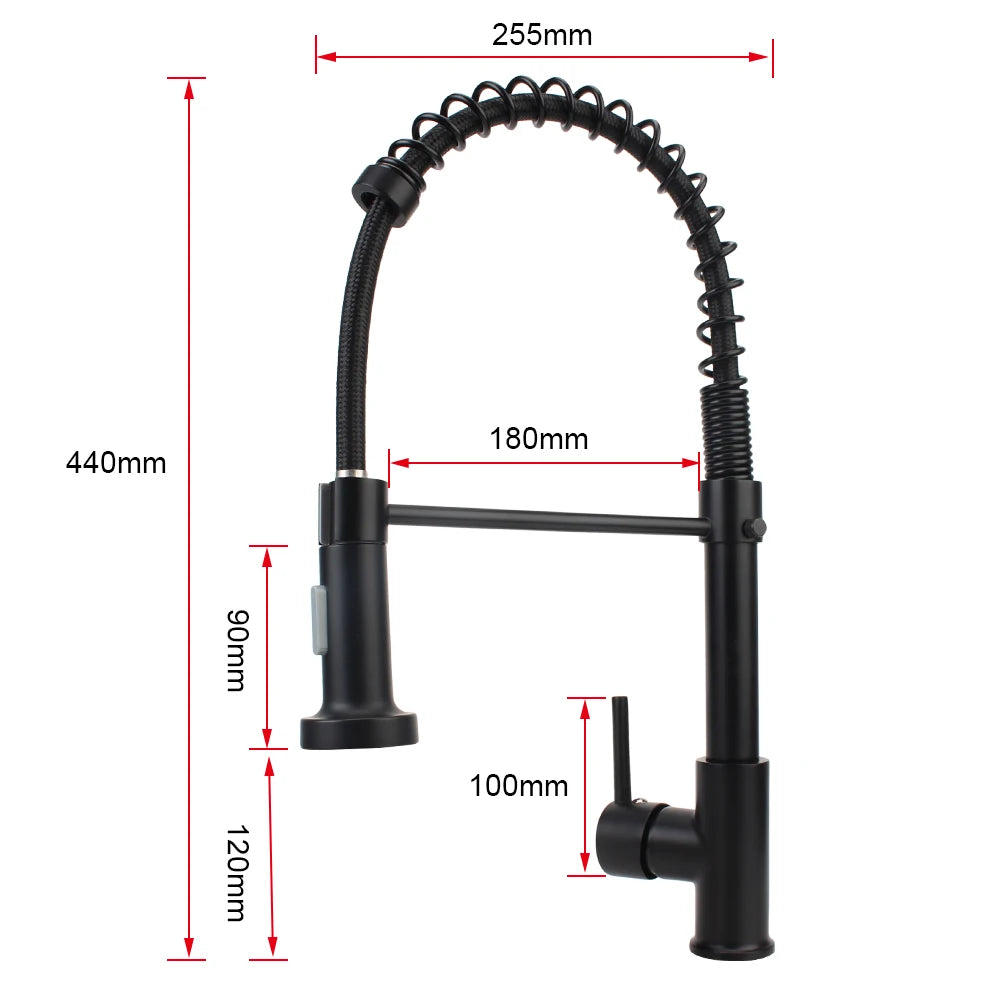 LLave con rotación de 360° para fregadero de cocina, Estilo moderno, negro mate.