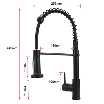 LLave con rotación de 360° para fregadero de cocina, Estilo moderno, negro mate.