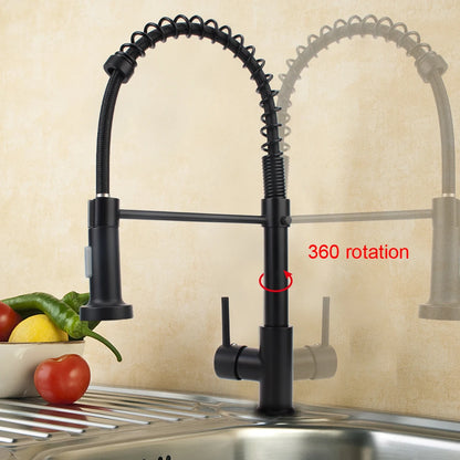 LLave con rotación de 360° para fregadero de cocina, Estilo moderno, negro mate.