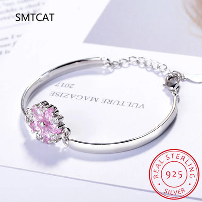 Pulsera de plata de ley 925 con diamantes de moissanita con forma de flor de cerezo