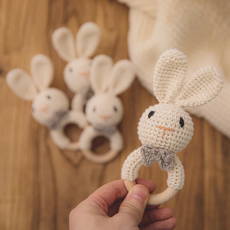 Sonajero de conejito Amigurumi, campana para recién nacido de 0 a 12 meses