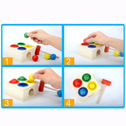 Juguete Montessori para bebés, martillo de bolas de madera 3D para niños, rompecabezas de aprendizaje temprano