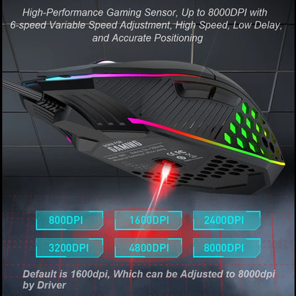 Mouse gamer RGB con cable X801 7 botones programables.