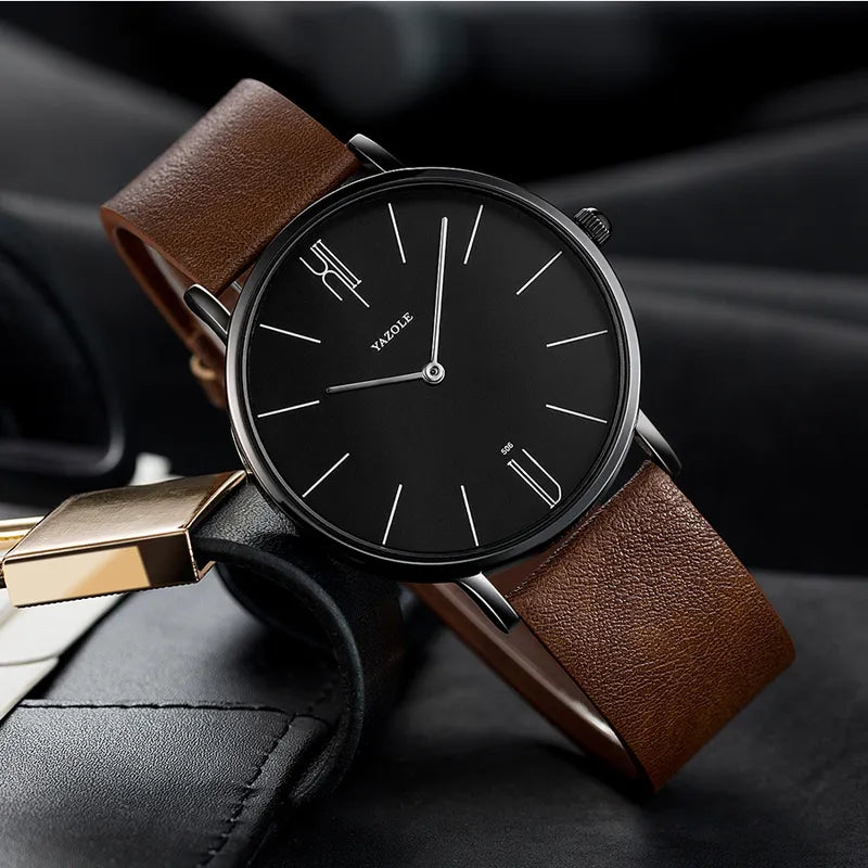 Reloj de pulsera analógico de cuarzo para hombre, cronógrafo deportivo de cuero genuino.