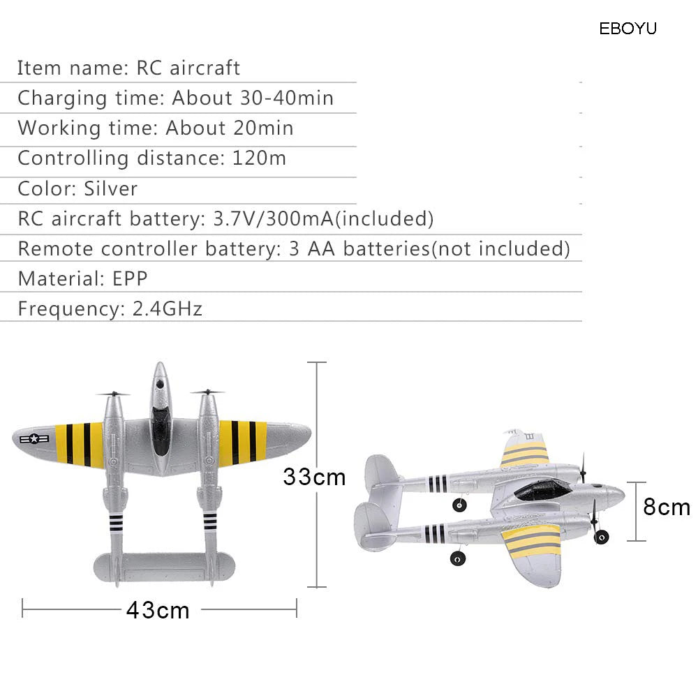 EBOYU FX-816 P38 RC avión 2,4 GHz 2CH RC avión