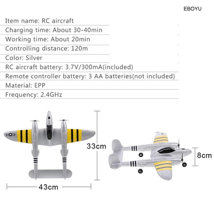 EBOYU FX-816 P38 RC avión 2,4 GHz 2CH RC avión