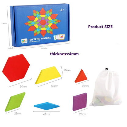 Juego de bloques de diseño de madera para niños, juguetes educativos clásicos Montessori Tangram para guardería, 155 Uds.