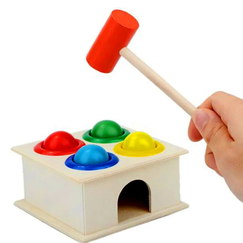 Juguete Montessori para bebés, martillo de bolas de madera 3D para niños, rompecabezas de aprendizaje temprano