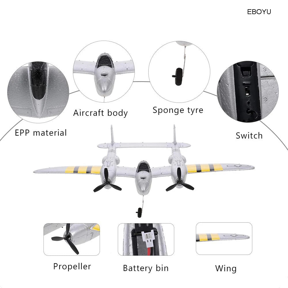 EBOYU FX-816 P38 RC avión 2,4 GHz 2CH RC avión