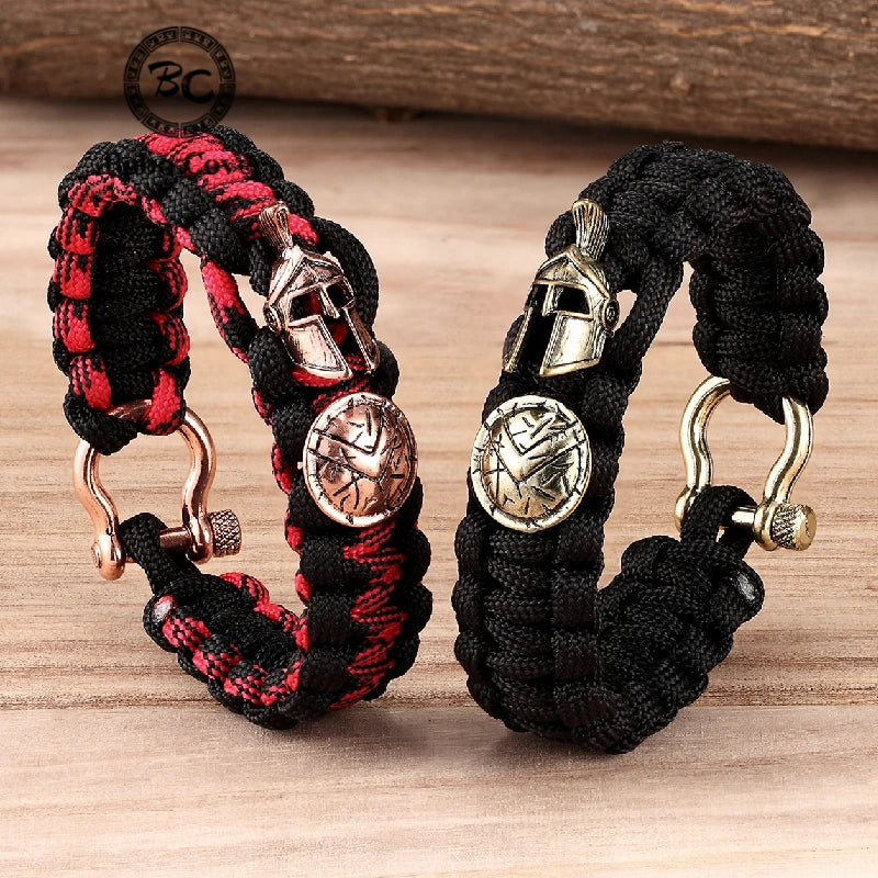 Pulseras Paracord de supervivencia con casco de guerrero espartano