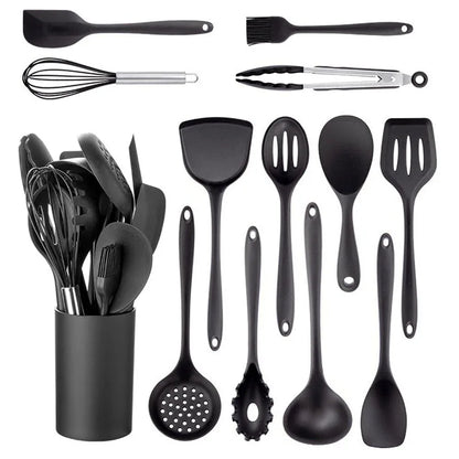 Utensilios de Cocina de Silicona Negros Antiadherentes.