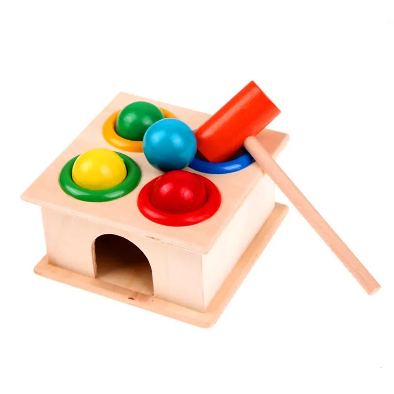 Juguete Montessori para bebés, martillo de bolas de madera 3D para niños, rompecabezas de aprendizaje temprano