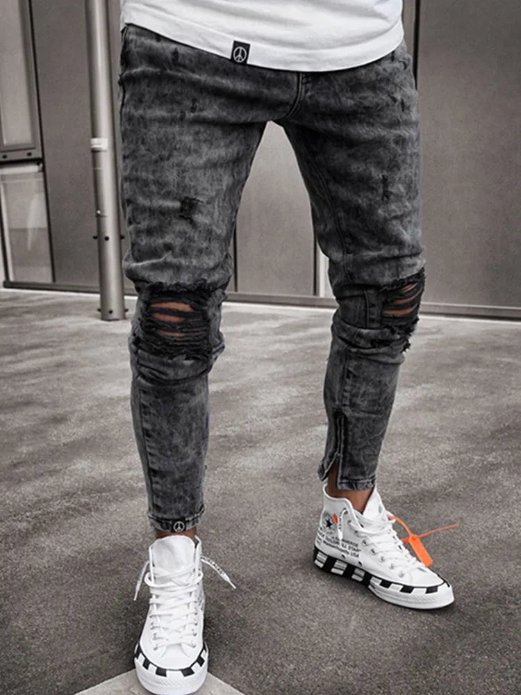 Biker Jeans desgastado Rasgado