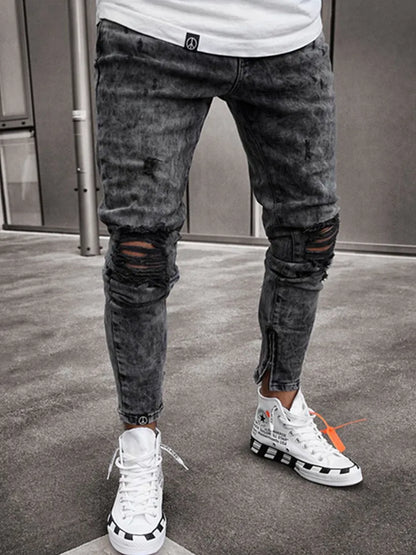 Biker Jeans desgastado Rasgado