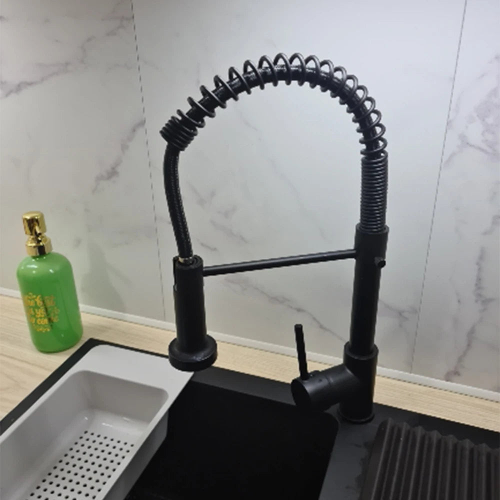 LLave con rotación de 360° para fregadero de cocina, Estilo moderno, negro mate.