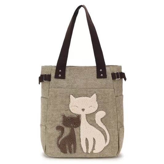 Bolsos De Hombro De Lona Lindo Gato De Peluche De Remache