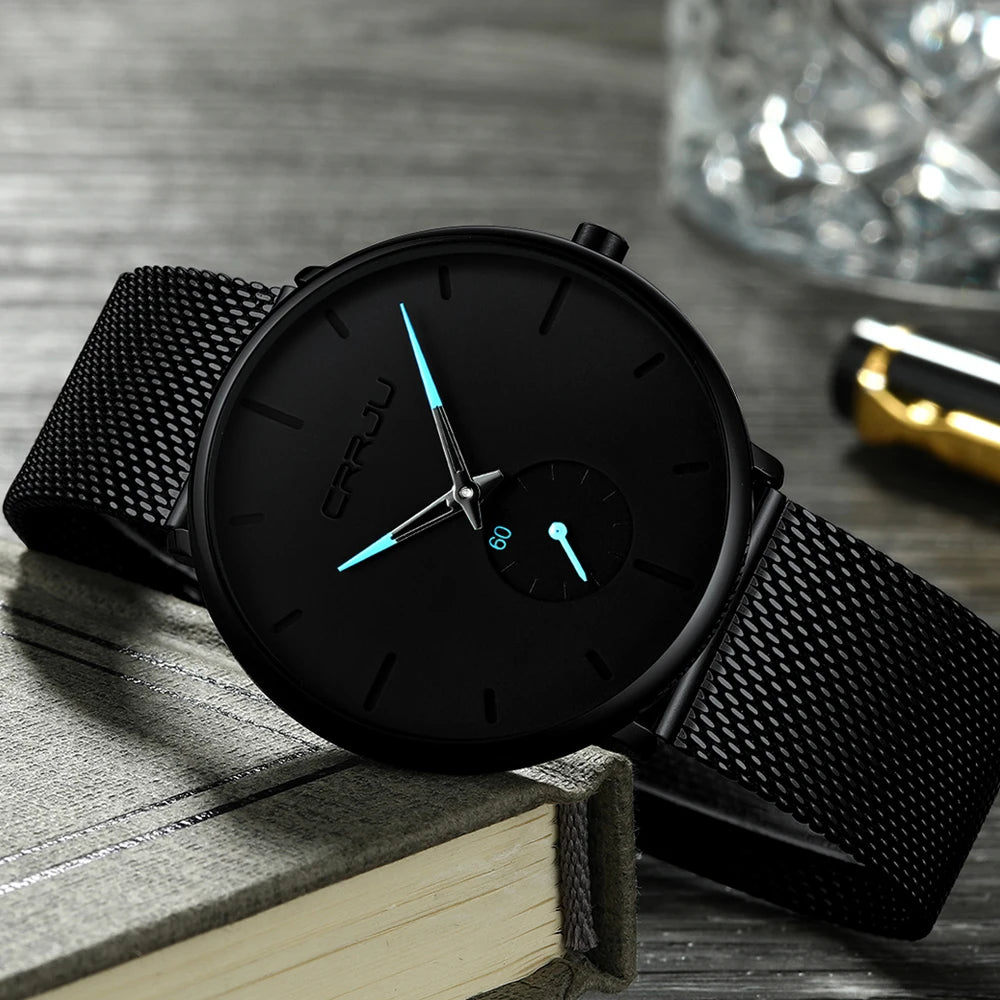 Reloj hombre de cuarzo, casual, delgado, de malla de acero, impermeable, deportivo, masculino