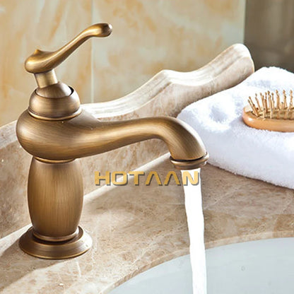 LLave de bronce diseño antiguo para lavamanos de baño, de cobre sólido, estilo europeo.