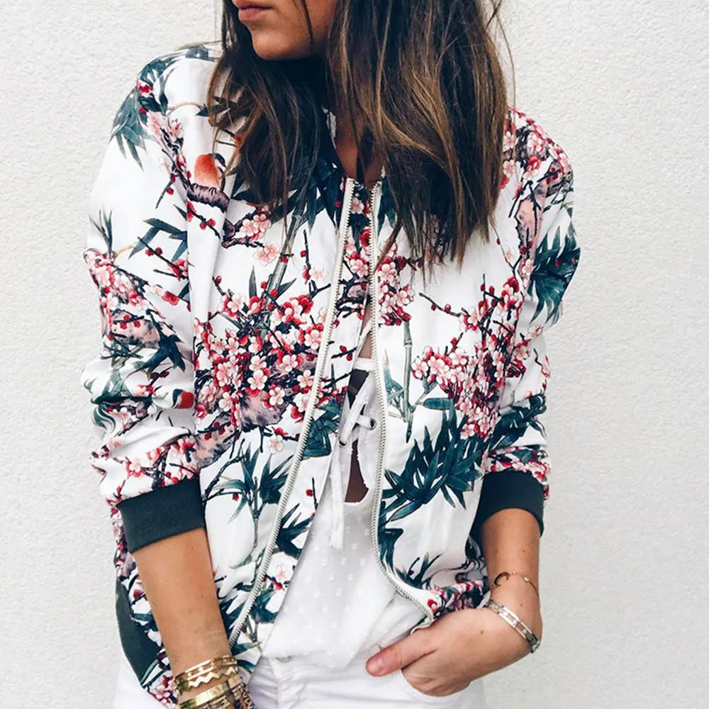 Chaqueta Bomber Con Cremallera Estampadas Florales