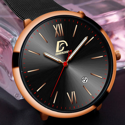 Reloj de pulsera de cuarzo para hombre, cronógrafo de lujo con correa de malla de acero inoxidable.