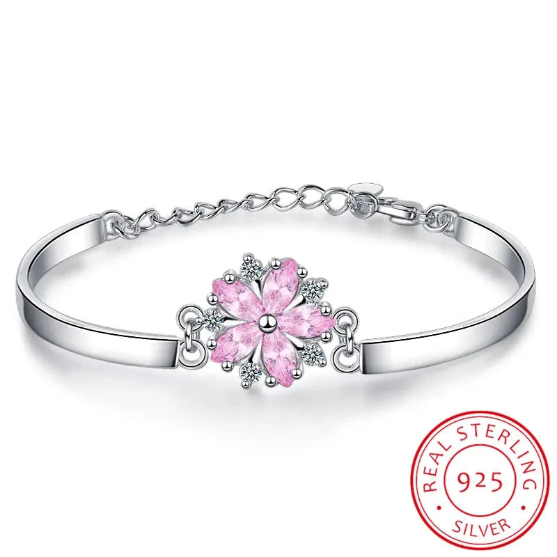 Pulsera de plata de ley 925 con diamantes de moissanita con forma de flor de cerezo