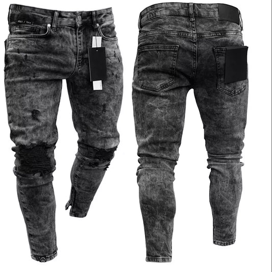 Biker Jeans desgastado Rasgado