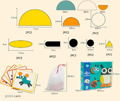 Juego de bloques de diseño de madera para niños, juguetes educativos clásicos Montessori Tangram para guardería, 155 Uds.