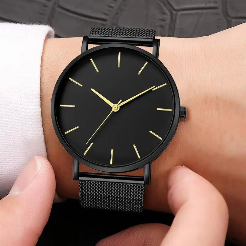 Reloj con correa de malla Para Hombre, pulsera ultrafina de lujo.