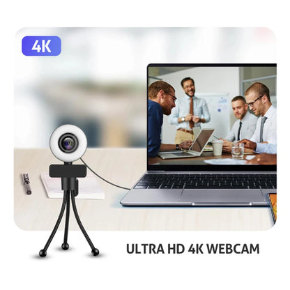 Cámara Web 4K 2K Full HD con micrófono luz de relleno LED