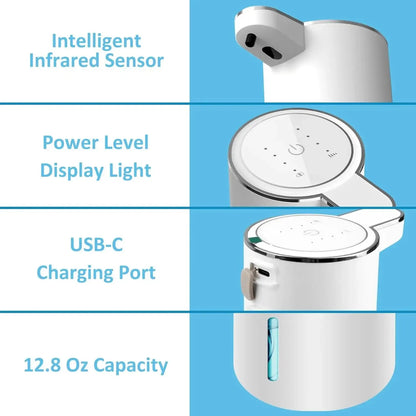 Dispensador automático de jabón sin contacto, recargable por USB.