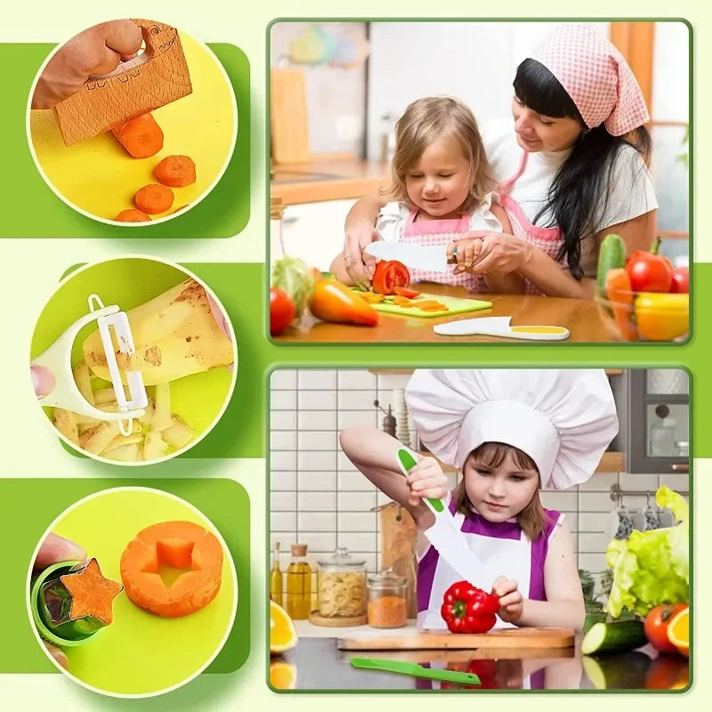 Herramientas de cocina Montessori de 13 piezas para niños pequeños.