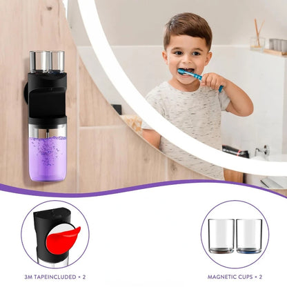 Dispensador automático inteligente de enjuague bucal para baño, con vasos magnéticos.