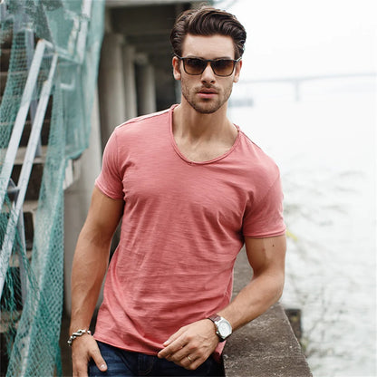 Camiseta Hombre Cuello V Slim Fit 100% algodón