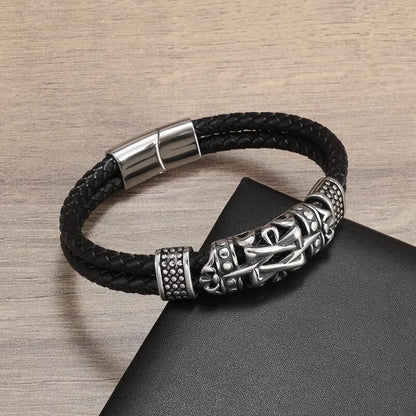 Pulsera de cuero doble capa clásica tejida a mano