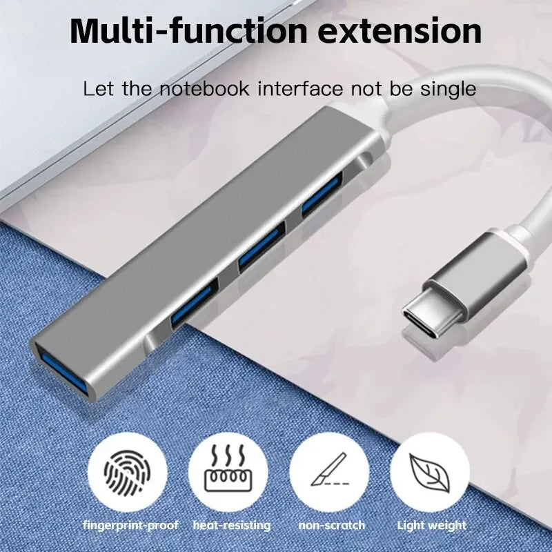 Mini concentrador USB tipo C, adaptador de 4 puertos USB 3.1