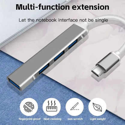 Mini concentrador USB tipo C, adaptador de 4 puertos USB 3.1