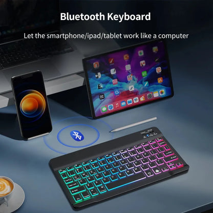 Teclado inalámbrico con Bluetooth, periférico retroiluminado RGB, recargable.