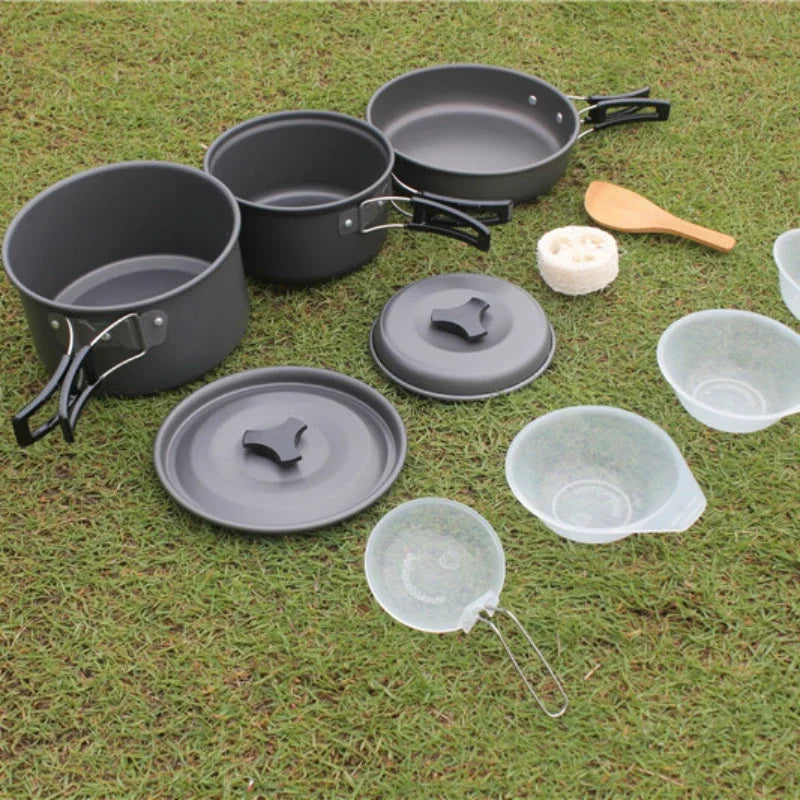 Set de Ollas para acampar, cocinar al aire libre, Kit de sartén para Picnic.