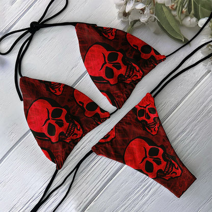 Conjunto de bikini estampado de calavera spooky