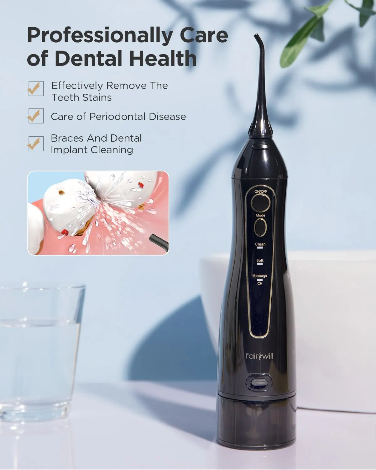 Iirrigador de agua, recargable, portátil. Limpieza dental profesional.