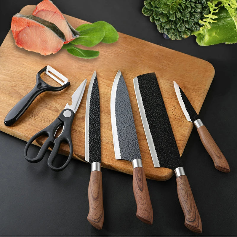 Set de cuchillos de cocina de acero inoxidable 6 unids. Cuchillos de Chef profesional.