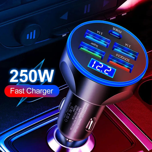 Cargador de coche tipo C de 4 USB PD de 250 W