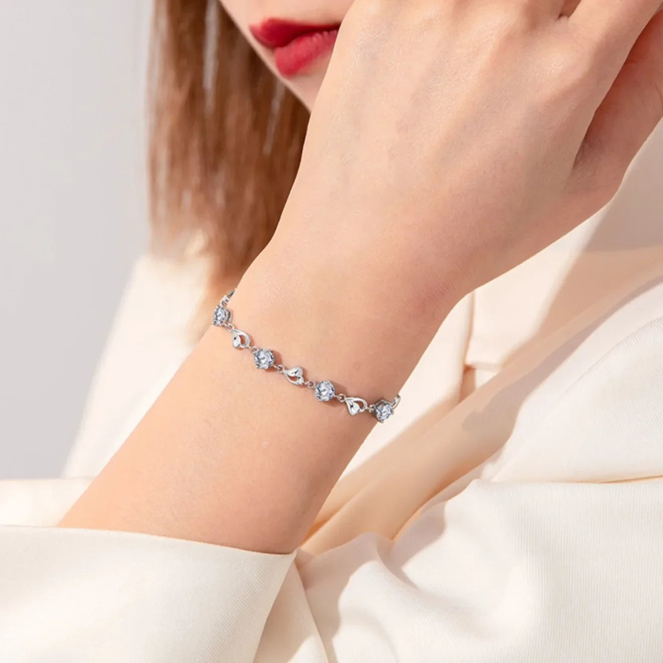 Pulsera de plata de ley 925 con dijes de cristal azul versátiles estilo retro coreano