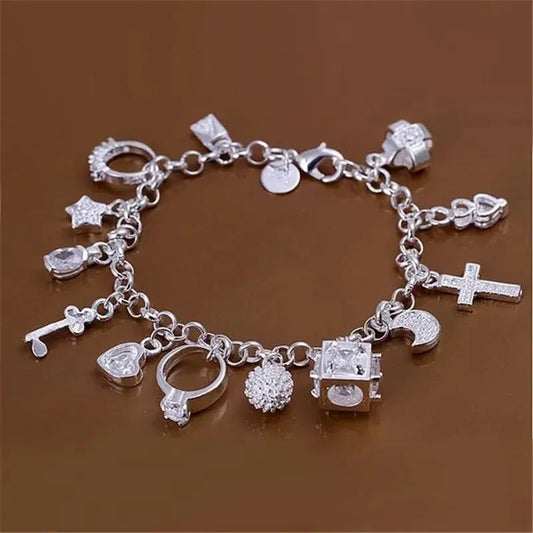 Pulsera de plata de moda europea y americana con trece colgantes