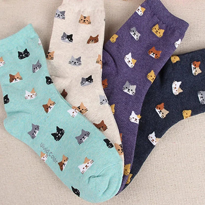 Calcetines con estampado de gato de dibujos animados para mujer, medias Kawaii de estilo japonés.