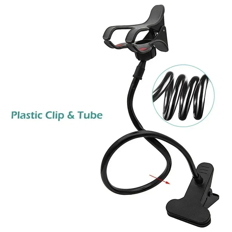 Soporte para teléfono móvil giratorio de 360°, portátil, flexible, con clip