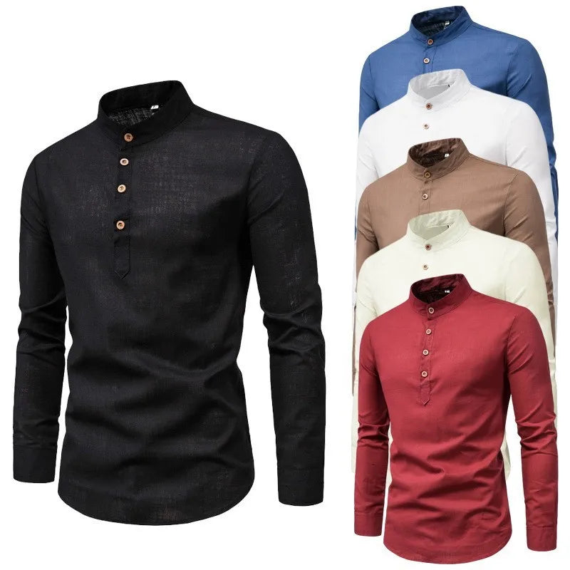 Camisa manga larga casual ajustada de cuello alto