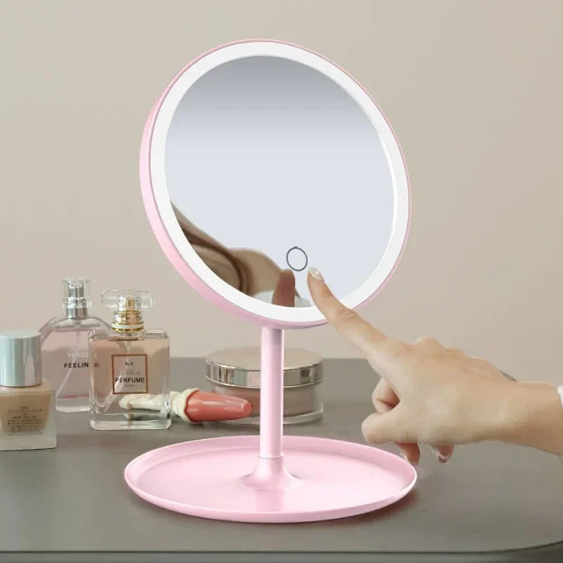 Espejo de maquillaje con luz LED de escritorio extraíble portátil